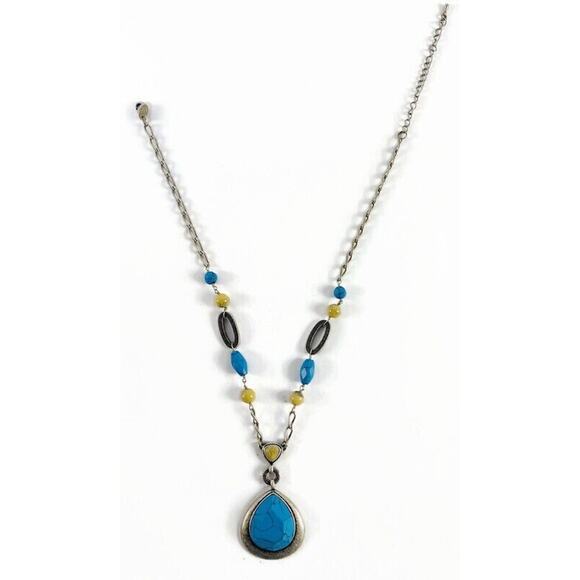 Lia Sophia Turquoise Pendant Necklace Teardrop Shape 9.5 Inch Adjustable - Picture 10 of 10